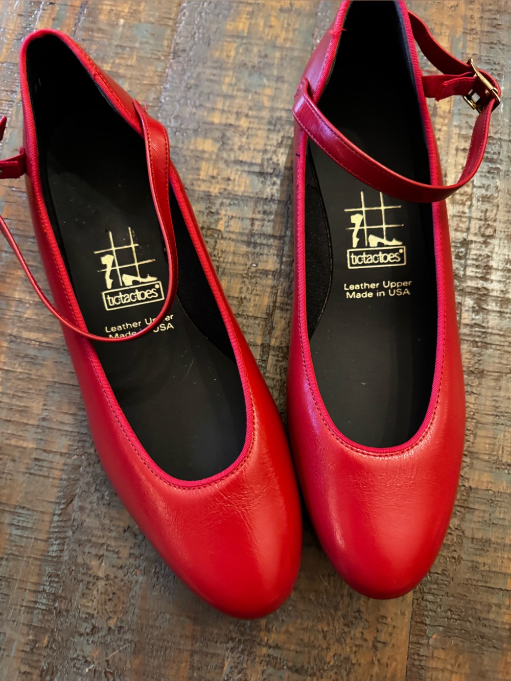 Red Leather Mary Jane Flats with Ankle Strap
